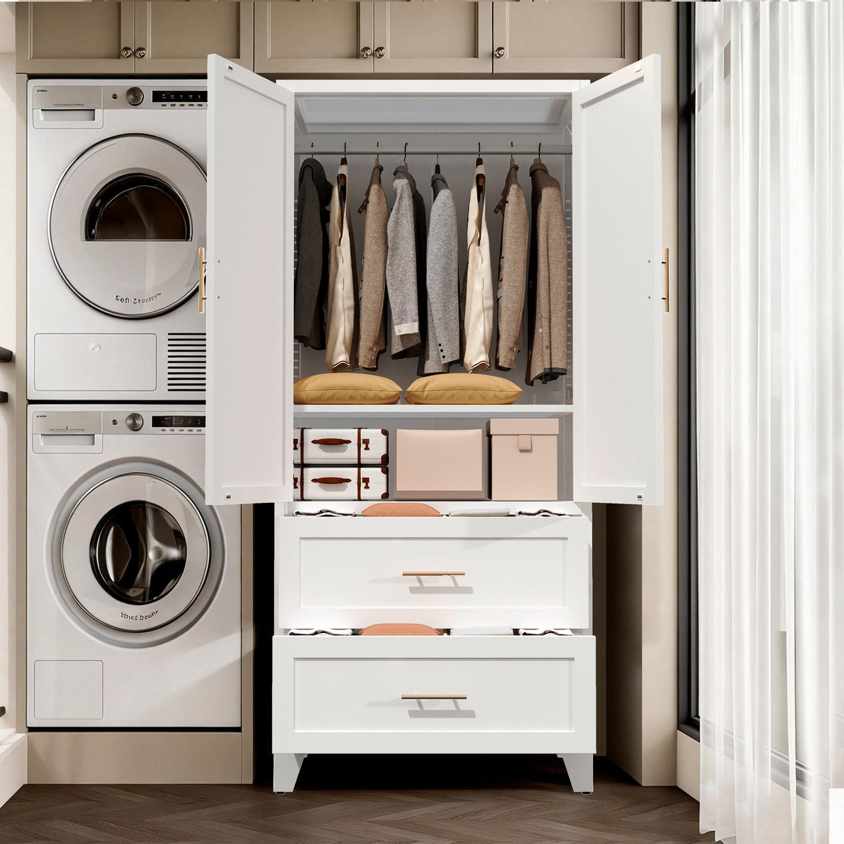 Arch Wardrobe 71 with doors open next to a washer and dryer