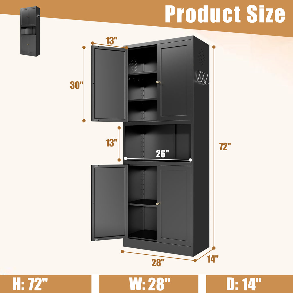Pantry Hutch 72 size diagram: about 28 in wide, 14 in deep and 72 in tall, with a 26 in wide, 13 in high open shelf