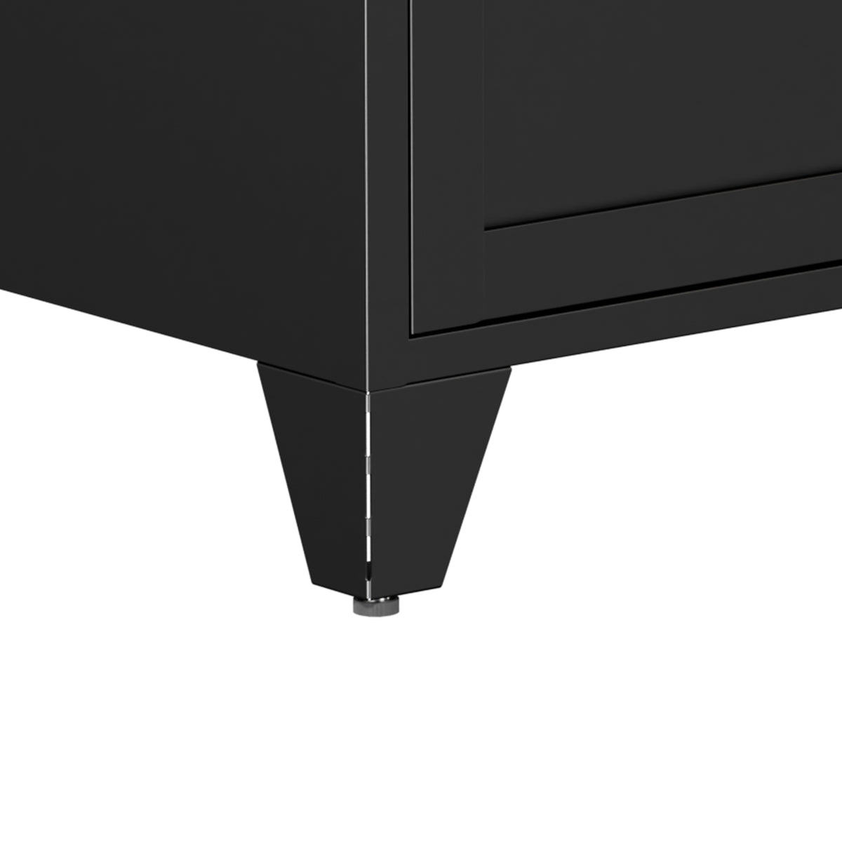 Close-up of a leg and leveling foot on Litter Box Cabinet