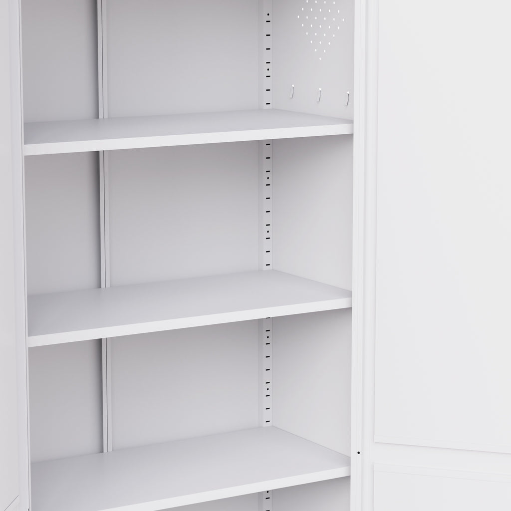 Close-up of the adjustable shelves inside Pantry 72