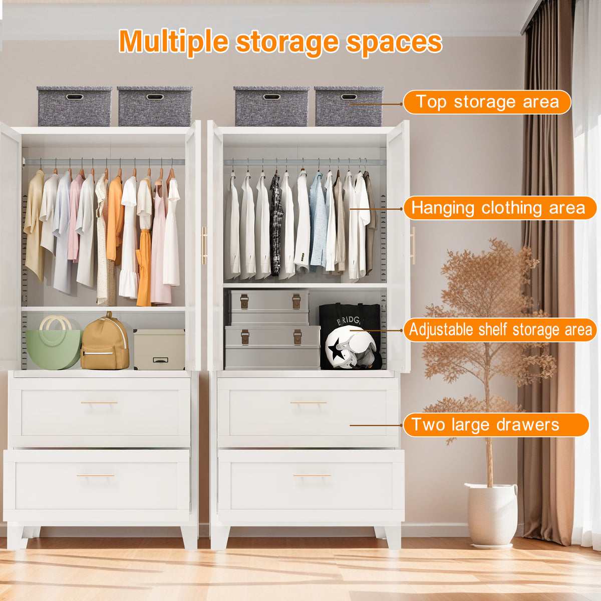 Arch Wardrobe 71 interior layout with labels: top shelf, hanging rod and two drawers