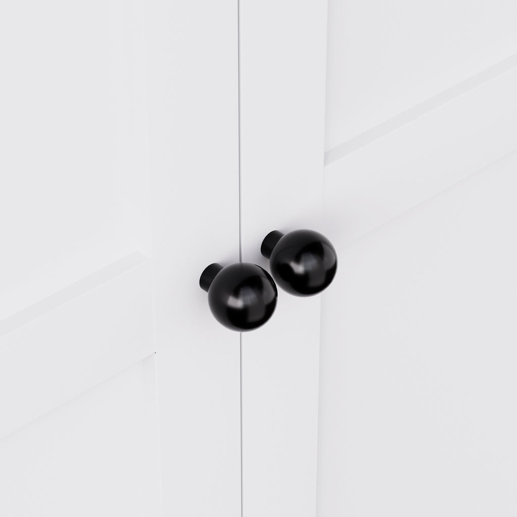 Close-up of the round black knobs on Pantry 72