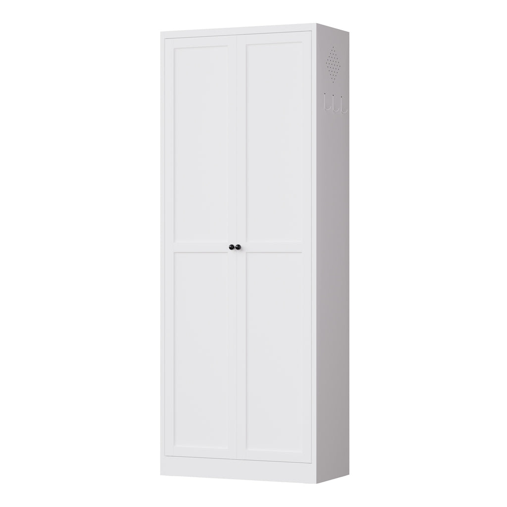 Pantry 72 in Chalk, angled view with doors closed