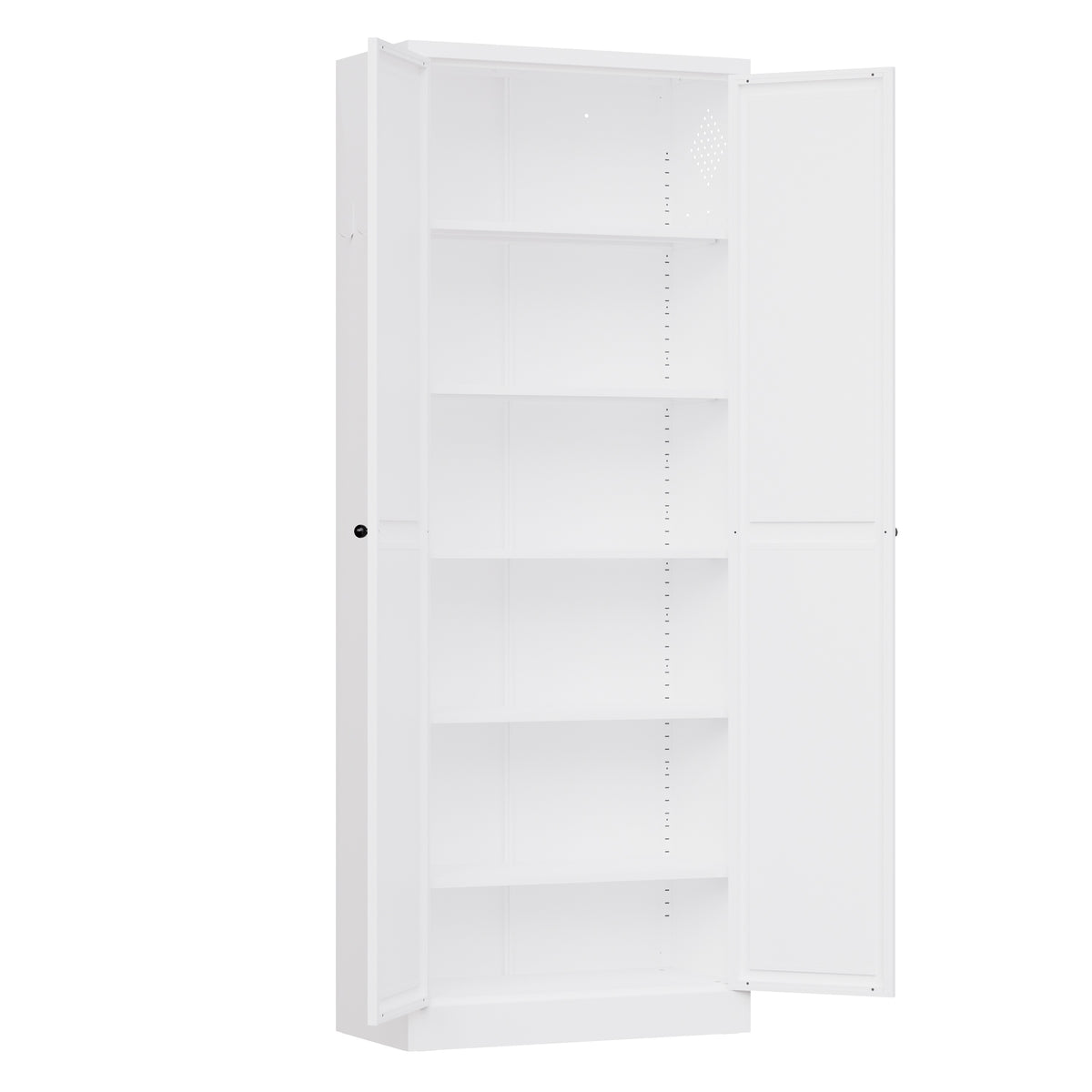 Pantry 72 with doors open, showing five empty adjustable shelves