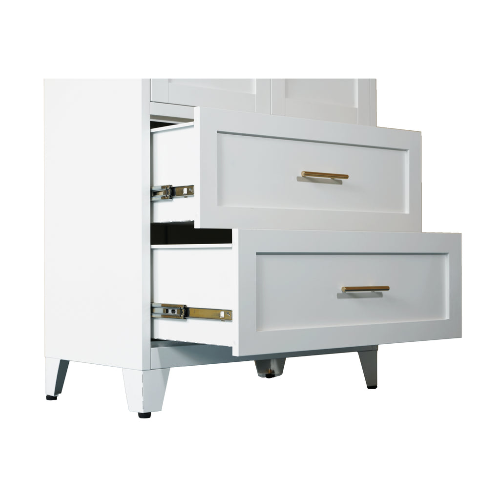 Close-up of the two drawers of Arch Wardrobe 71, one open