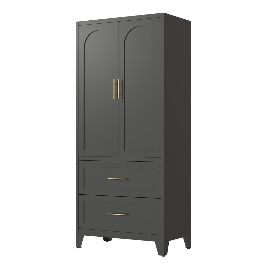 Arch Wardrobe 71 in Graphite, angled view with doors closed