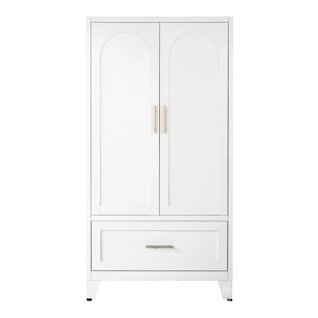 Arch Wardrobe 60 steel wardrobe in Chalk (white), front view with arched doors and a drawer