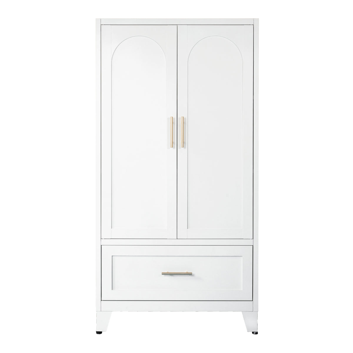 Arch Wardrobe 60 steel wardrobe in Chalk (white), front view with arched doors and a drawer