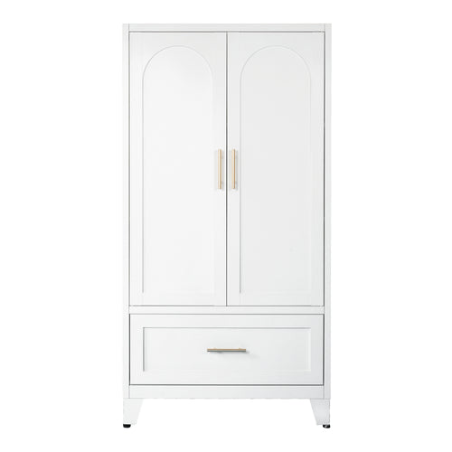 Arch Wardrobe 60 steel wardrobe in Chalk (white), front view with arched doors and a drawer