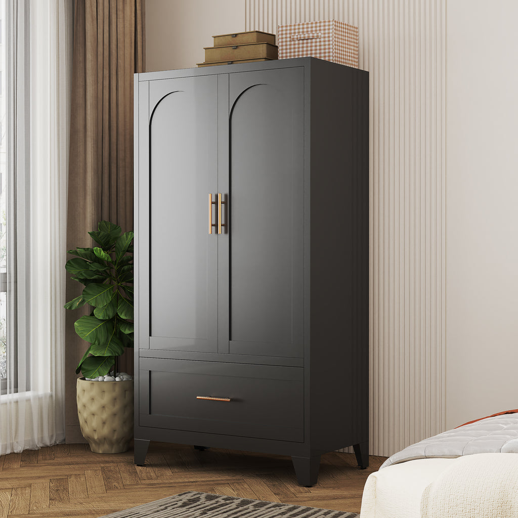 Arch Wardrobe 60 in Graphite beside a plant, doors closed