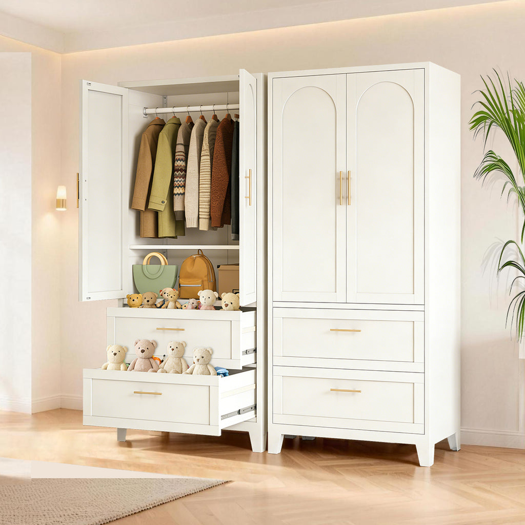 Two Arch Wardrobe 71 units side by side with doors open