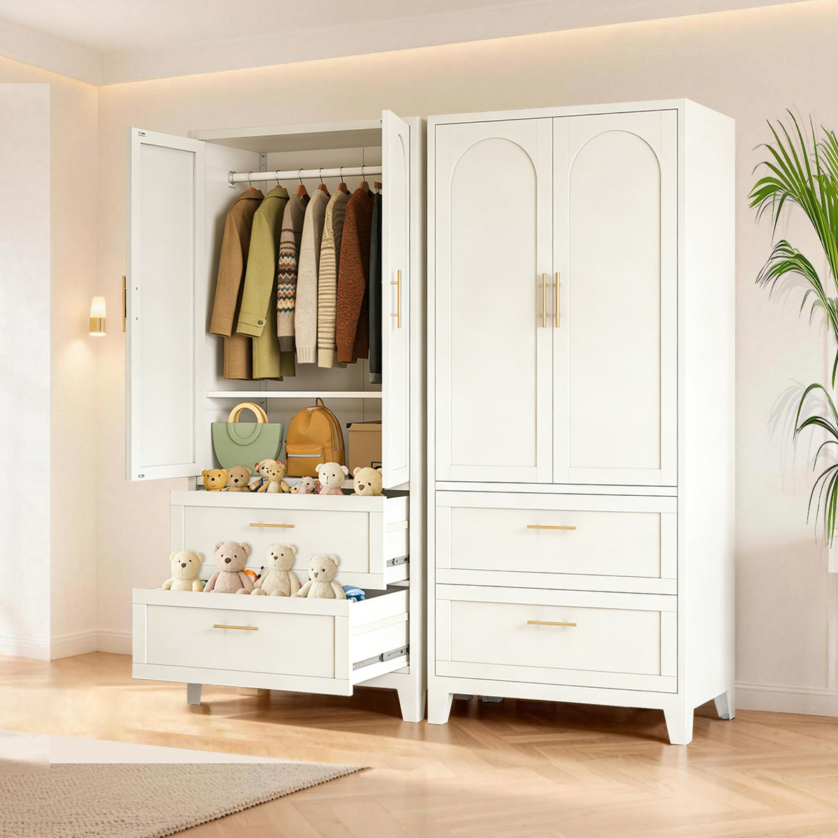 Two Arch Wardrobe 71 units side by side with doors open