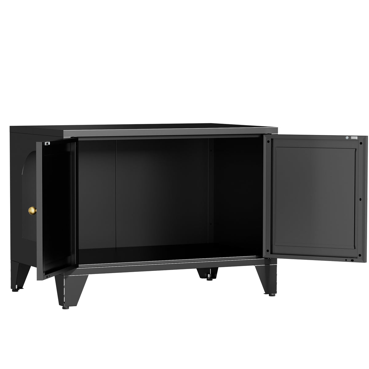 Litter Box Cabinet with both front doors open, empty inside