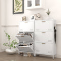 Slim Shoe Cabinet 48 in Chalk in an entryway with two tilt-out drawers open, beside a second unit