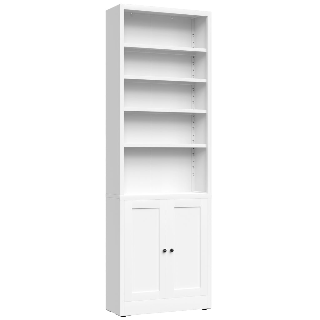 Bookcase 71 in Chalk, front view with empty shelves and the cupboard closed
