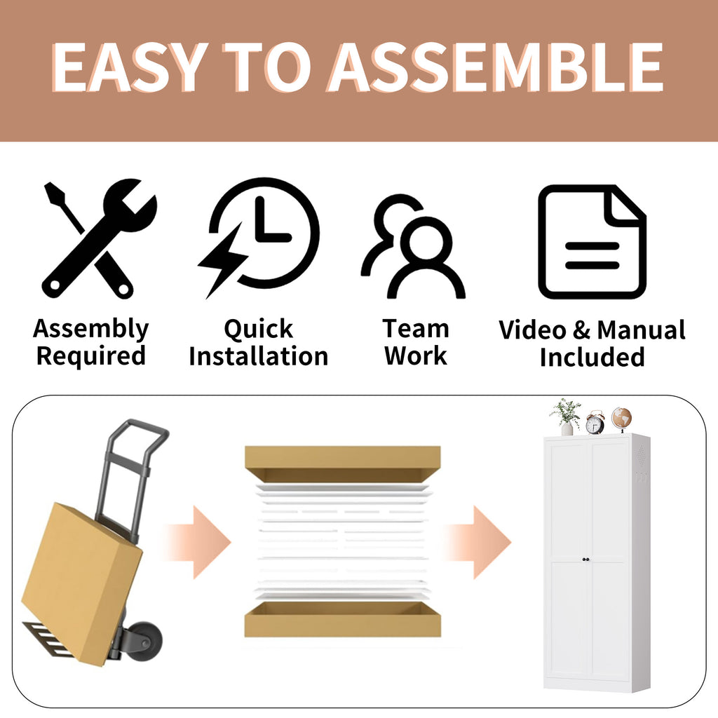Pantry 72 assembly graphic: flat-packed box and included manual