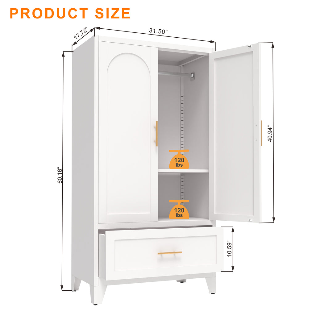 Arch Wardrobe 60 with one door open, showing the interior layout and dimensions