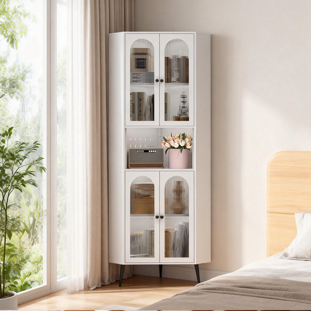 Arch Corner Cabinet 71 in a bedroom corner, doors closed