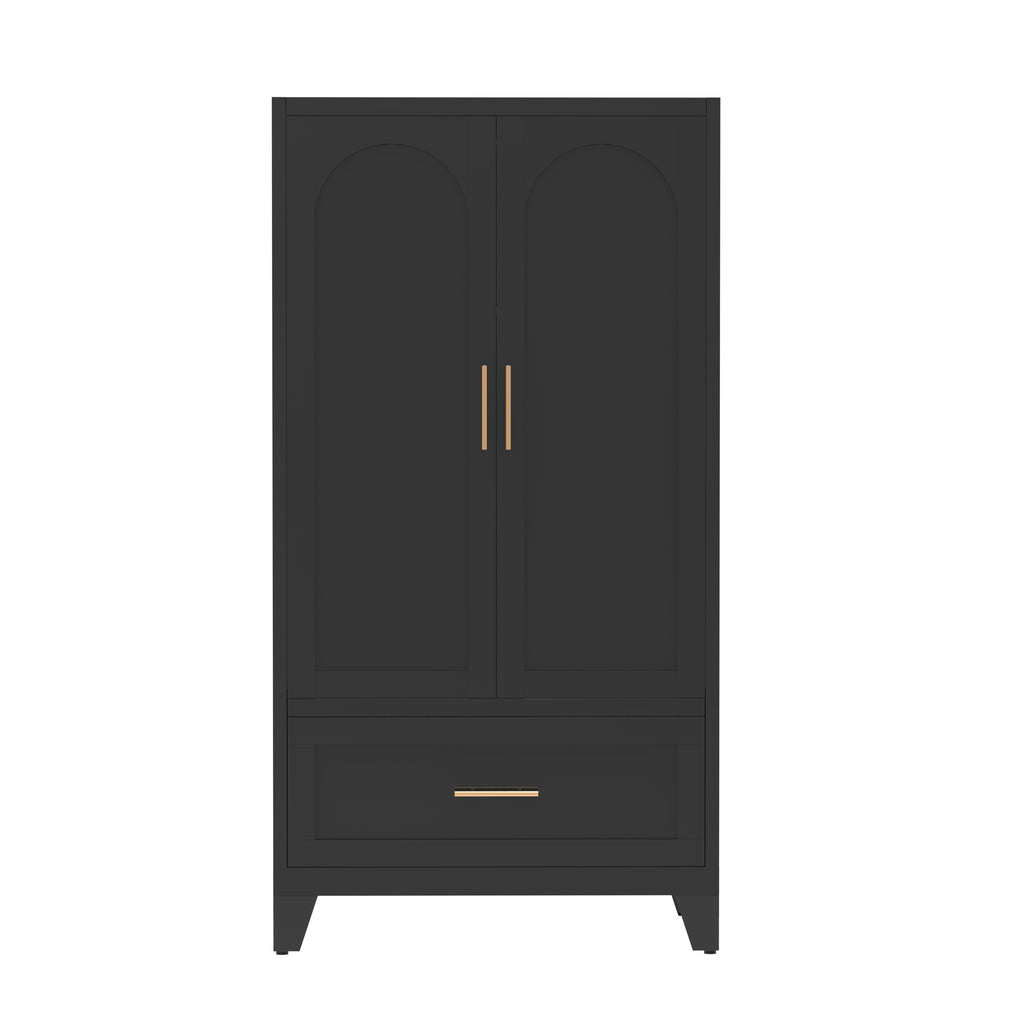 Arch Wardrobe 60 in Graphite, front view with arched doors closed and one drawer