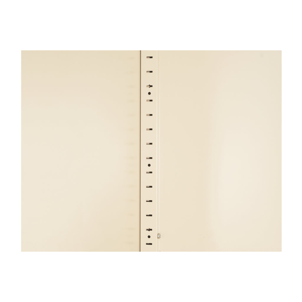 Close-up of the shelf adjustment slots inside Little Arch 71 in Oat