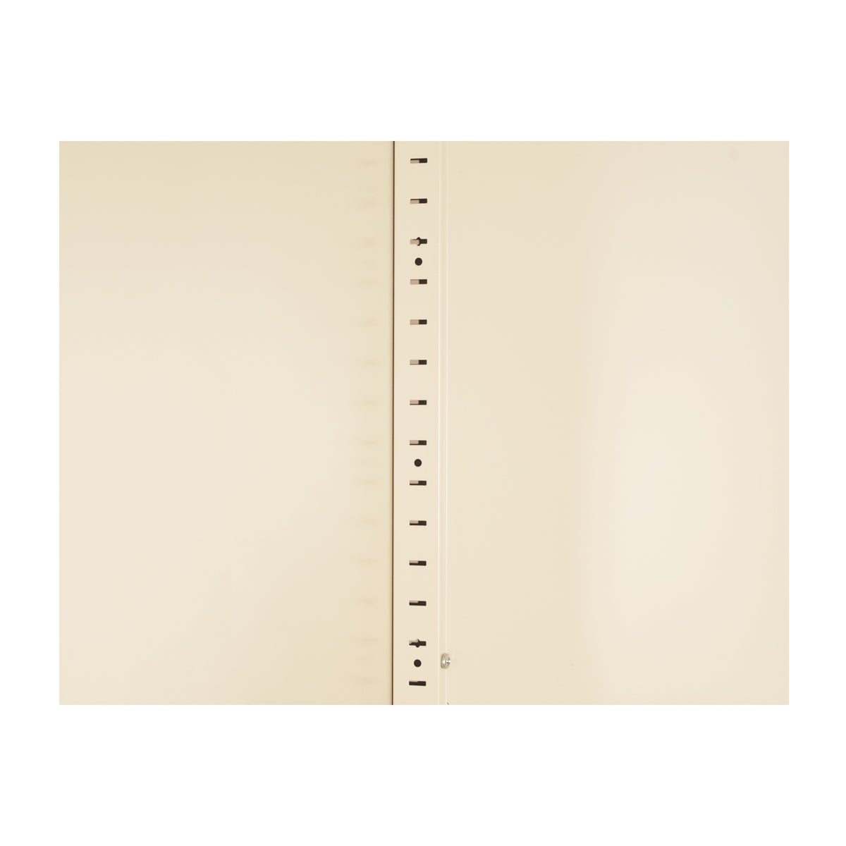 Close-up of the shelf adjustment slots inside Little Arch 71 in Oat
