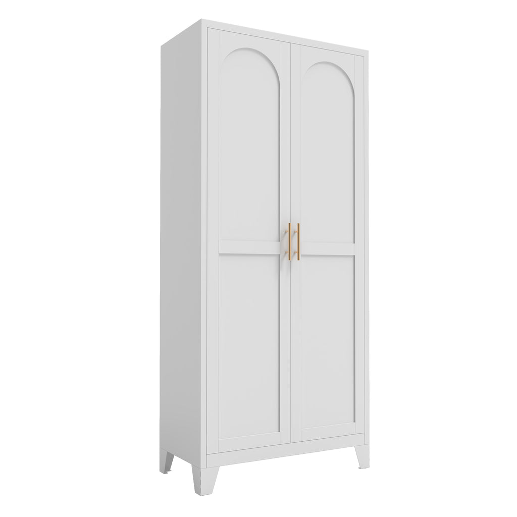 Little Arch 71 steel cabinet in Chalk (white), front view with arched doors and gold-tone handles