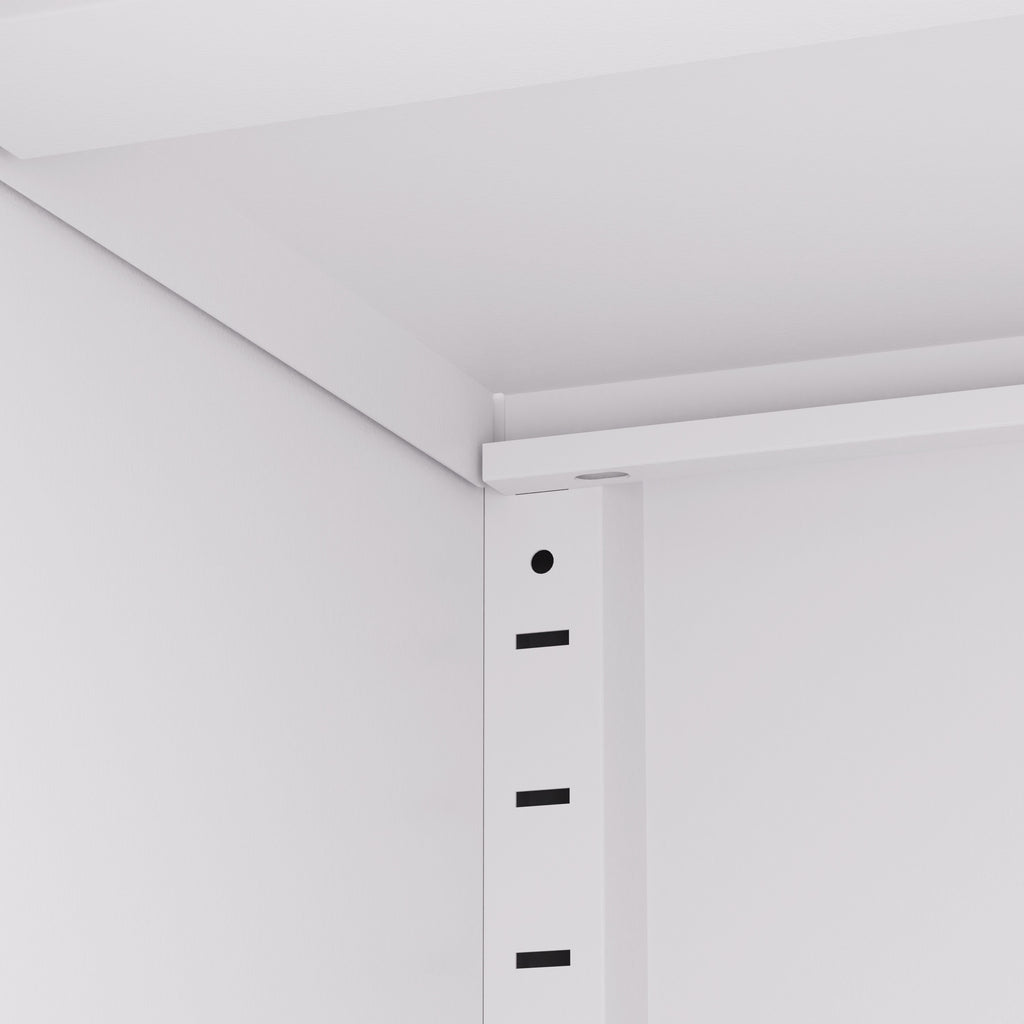 Close-up of the shelf adjustment holes inside Pantry 72