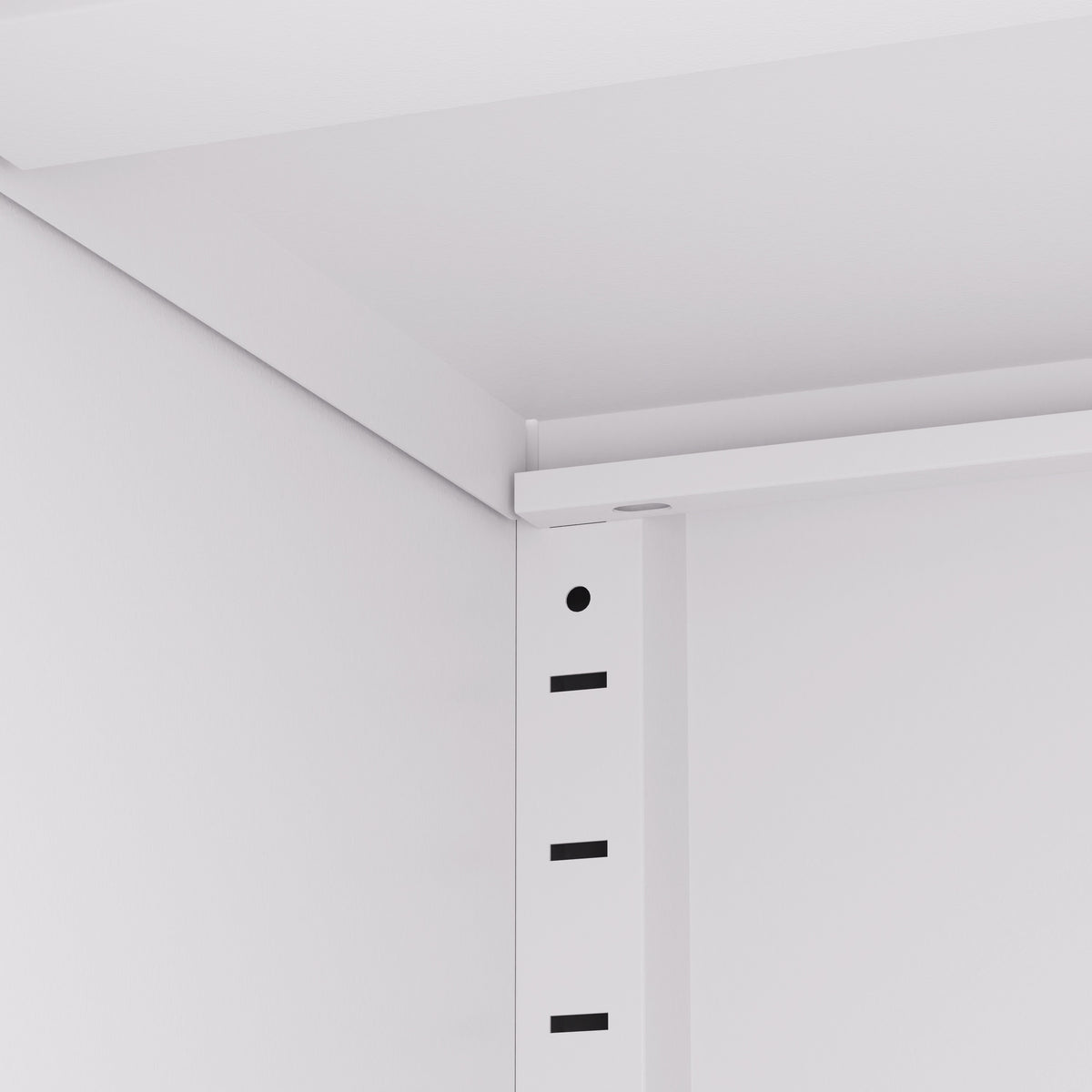 Close-up of the shelf adjustment holes inside Pantry 72