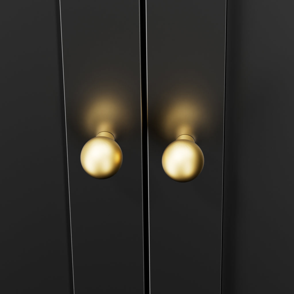 Close-up of the gold-tone knobs on Pantry Hutch 72 in Graphite