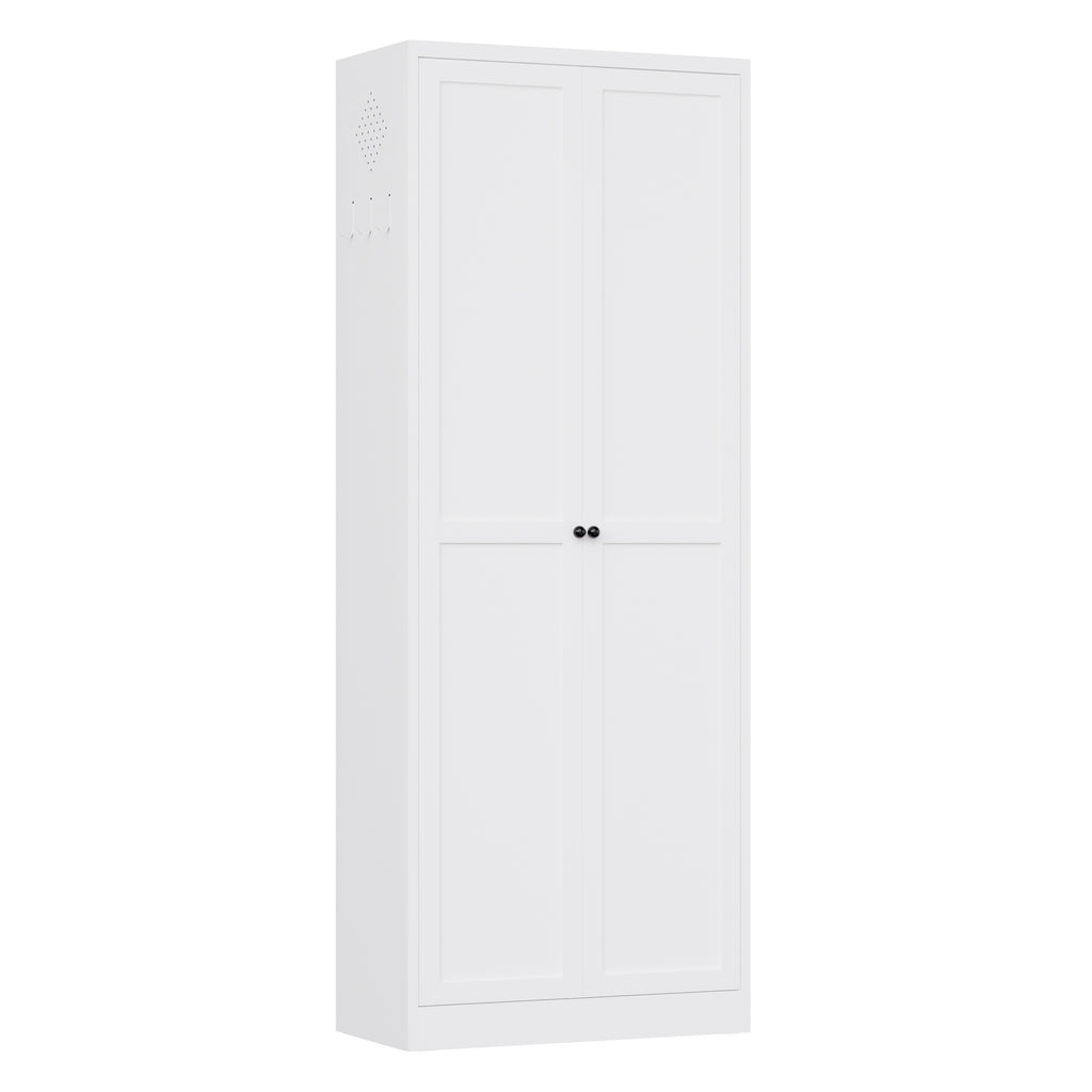 Pantry 72 tall steel pantry cabinet in Chalk (white), front view with doors closed