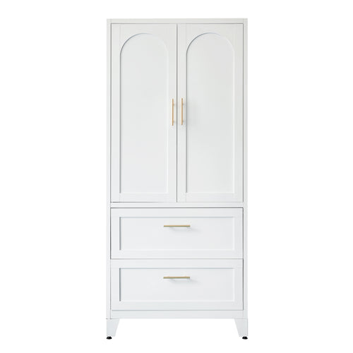 Arch Wardrobe 71 in Chalk, front view with arched doors closed and two drawers