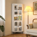 Arch Corner Cabinet 71 in Chalk in a living-room corner beside an armchair and a floor lamp