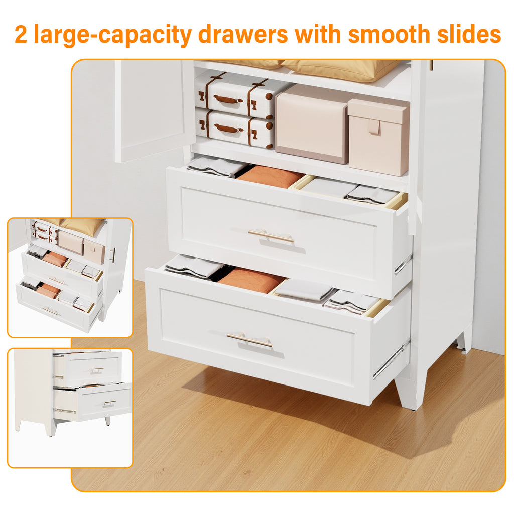 Arch Wardrobe 71 drawers on smooth slides, shown open