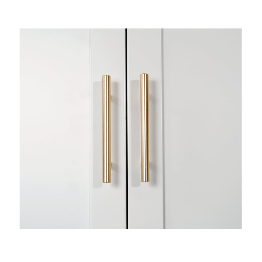 Close-up of the gold-tone bar handles on Little Arch 71 in Chalk