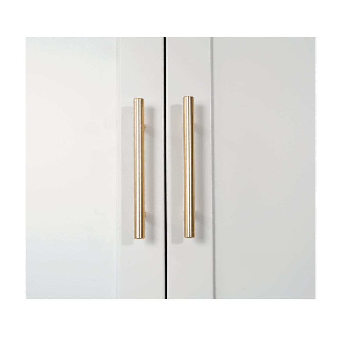 Close-up of the gold-tone bar handles on Little Arch 71 in Chalk