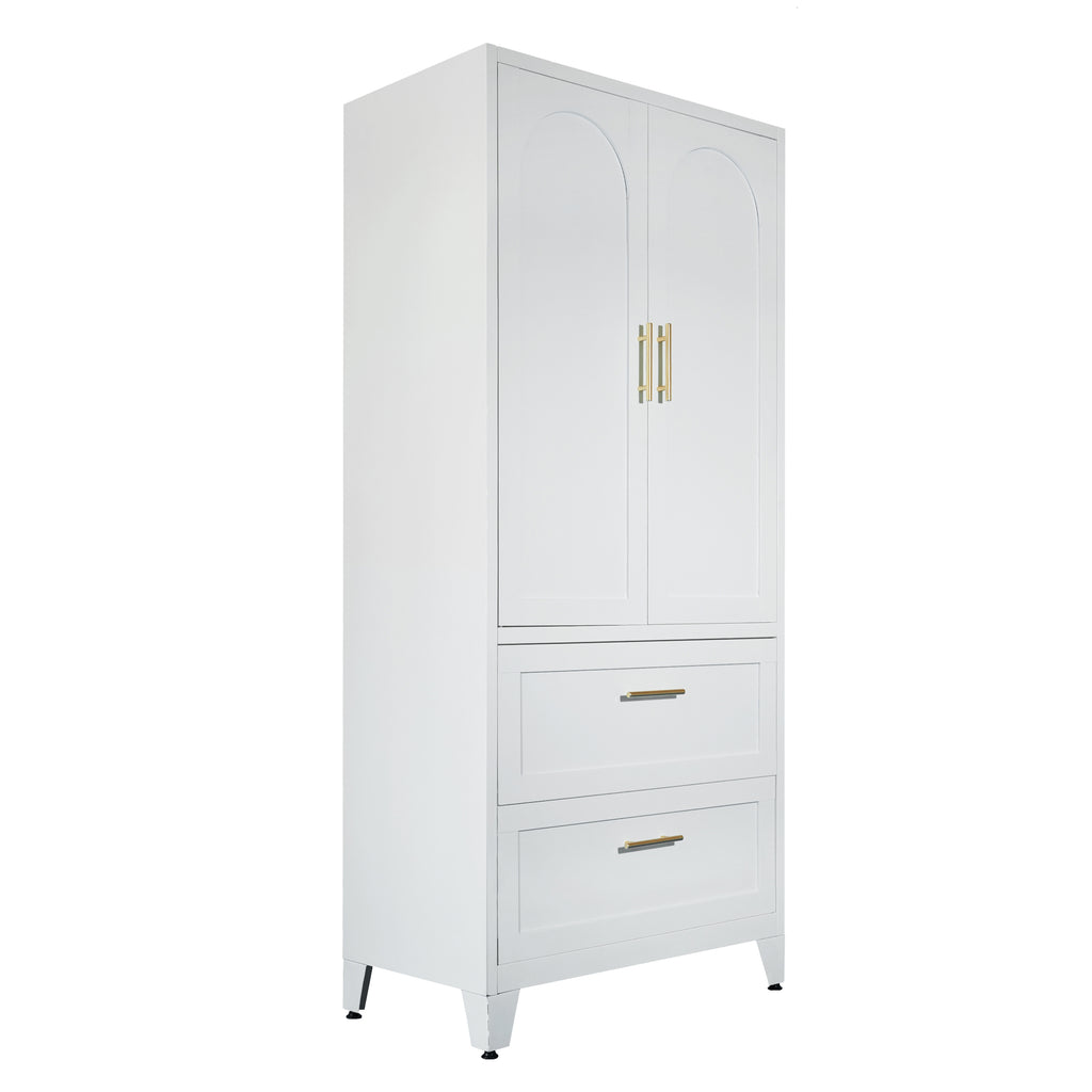 Arch Wardrobe 71 in Chalk, angled view with doors closed