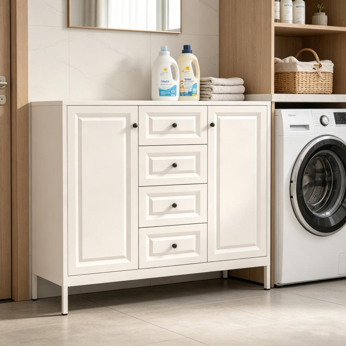 Sideboard 40 in a laundry room beside a washing machine