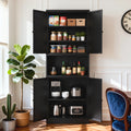 Pantry Hutch 72 in Graphite in a dining room with all four doors open, shelves full of jars and small appliances