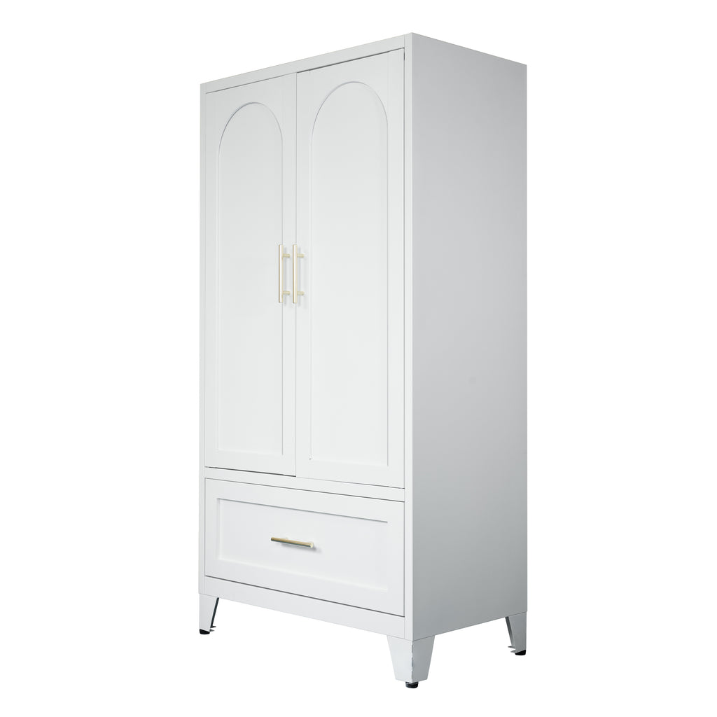 Arch Wardrobe 60 in Chalk, angled view with doors closed