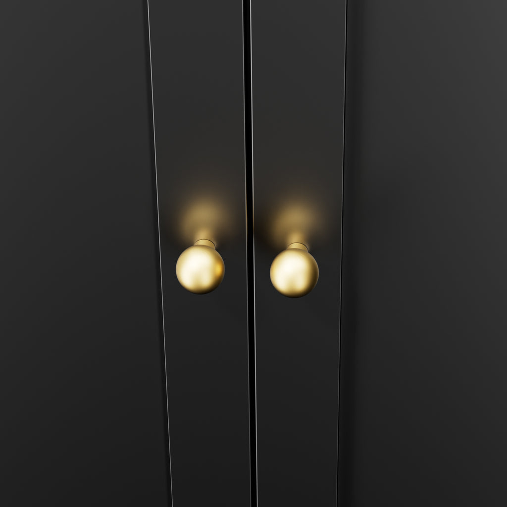 Close-up of the gold-tone knobs on Litter Box Cabinet