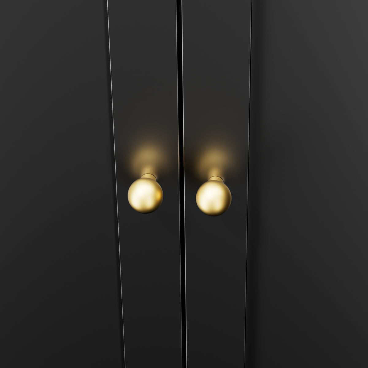 Close-up of the gold-tone knobs on Litter Box Cabinet