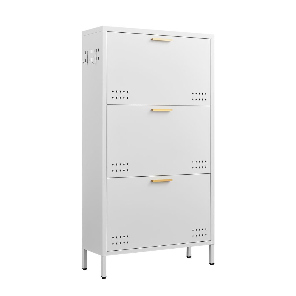 Slim Shoe Cabinet 48 in Chalk, front view with drawers closed