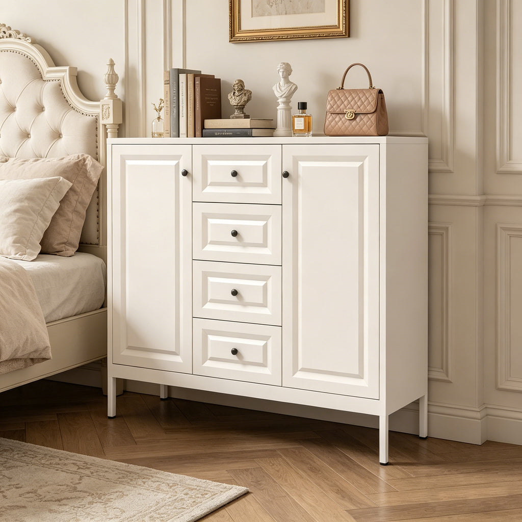 Sideboard 40 in Oat in a bedroom, drawers and cupboard doors closed
