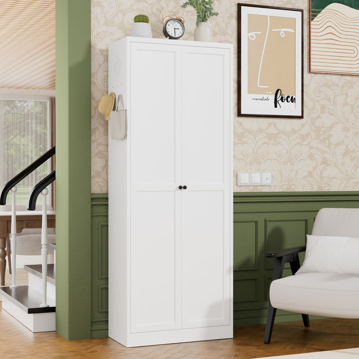 Pantry 72 in a living room with doors closed