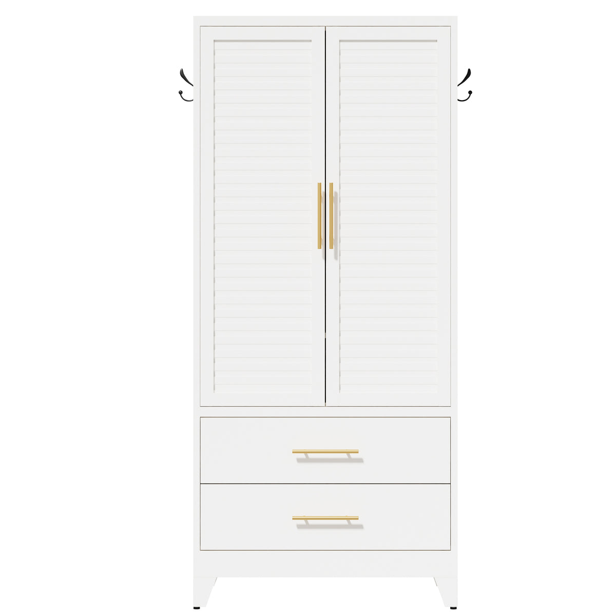 Louvered Wardrobe 71 in Chalk, front view with the doors closed