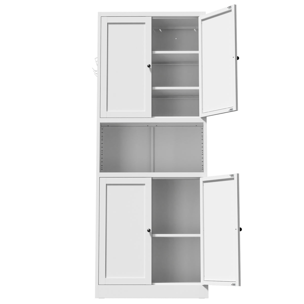 Pantry Hutch 72 in Chalk with the doors open and the shelves empty