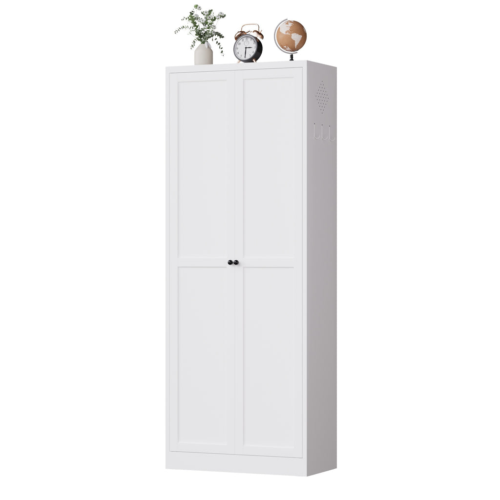 Pantry 72 in Chalk, front view with doors closed and decor on top