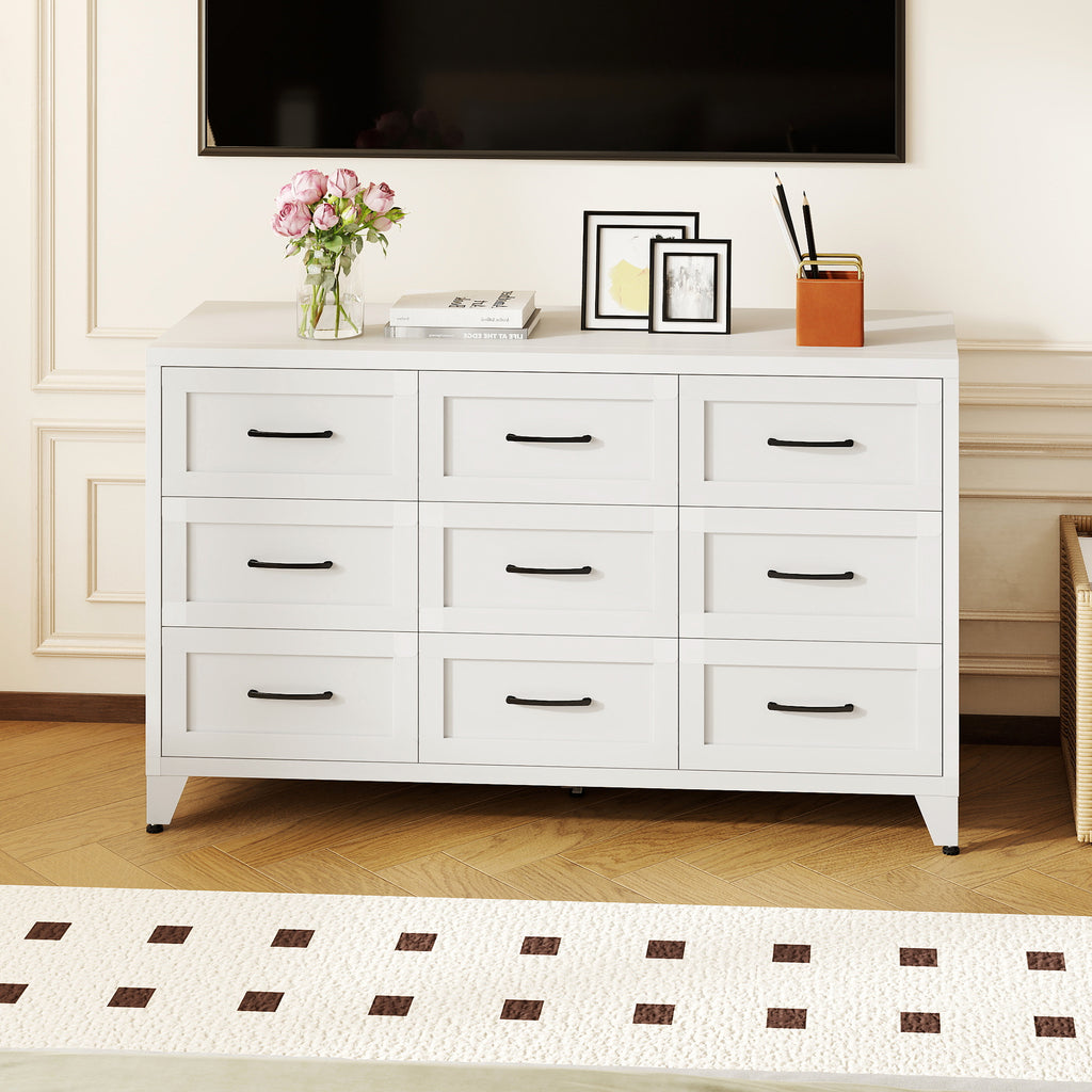 9-Drawer Dresser under a wall-mounted TV
