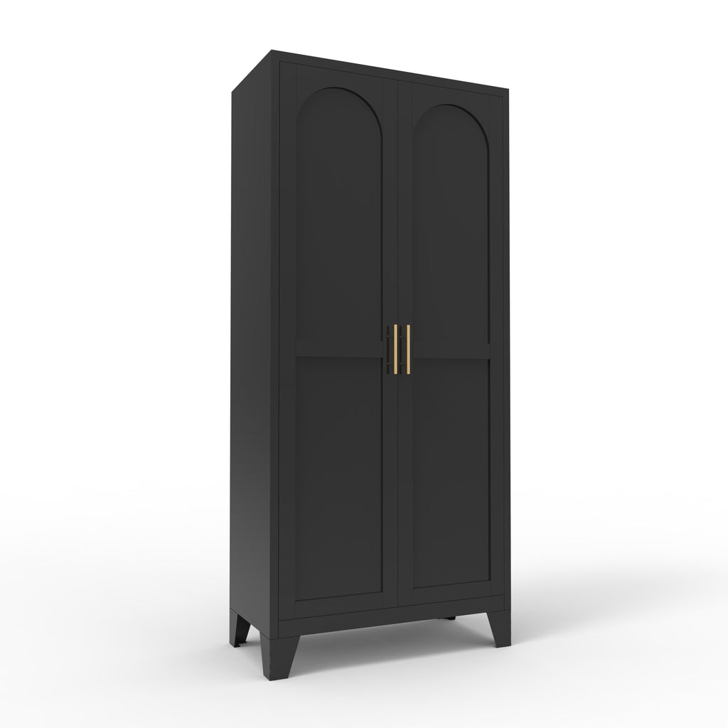 Little Arch 71 steel cabinet in Graphite (black), front view with arched doors closed