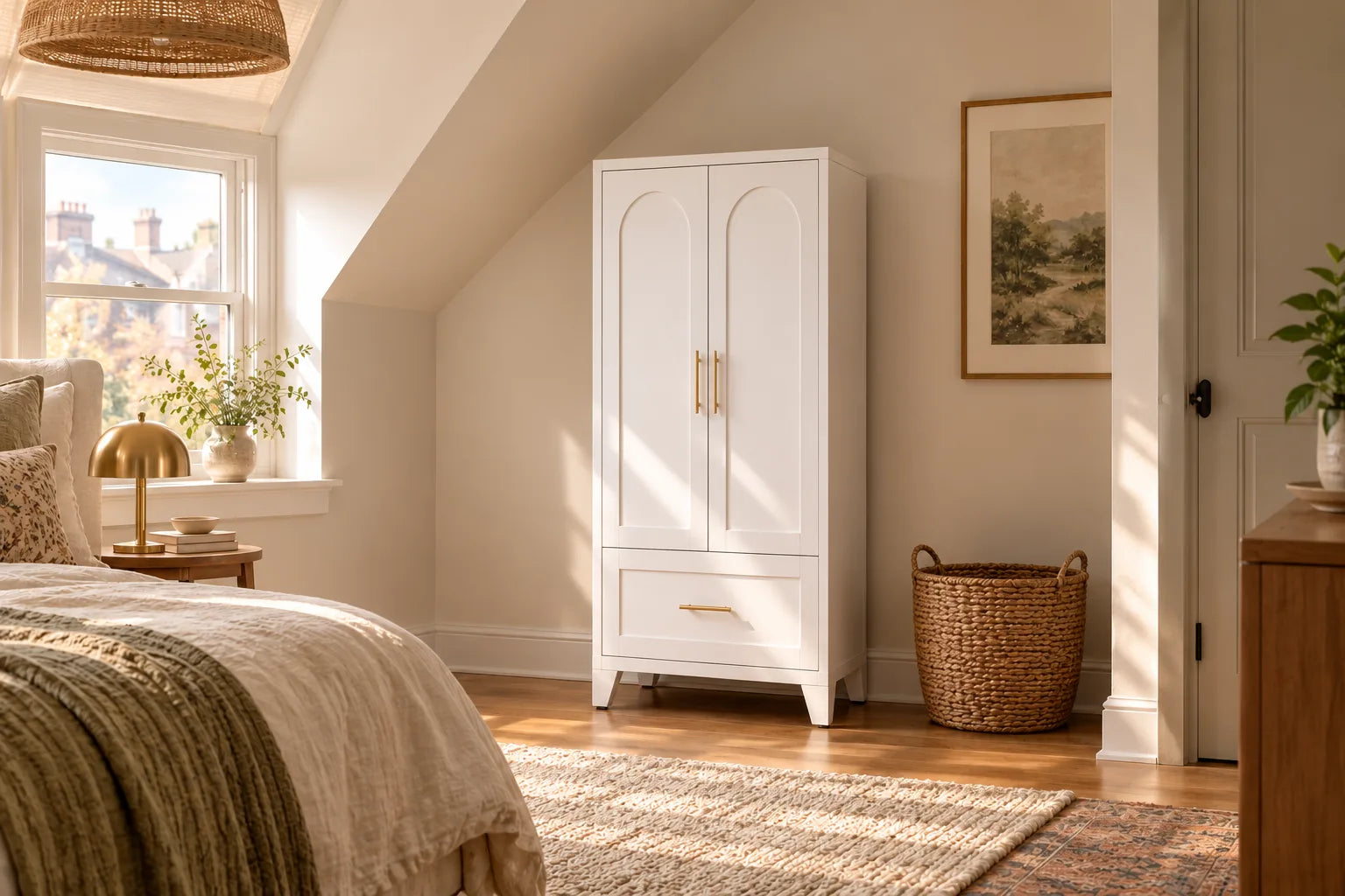 Arch Wardrobe 60 — Chalk in an attic bedroom, generated scene